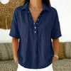 Ropa Nueva de Verano para Mujer en Sitios Independientes de Amazon Transfronterizos Europeos y Americanos, Corte Holgado, Cuello Camisero de Cuatro Botones, Manga Corta, Camisa de Color Sólido