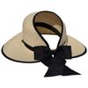 Sombrero de Paja Vacío para Mujer Verano Playa Sombrilla Protector Solar Plegable Cabeza Grande Moda Lazo Sombrero para el Sol