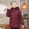 Jaqueta de Penas de Algodão de Inverno para Mãe Feminina de Comprimento Médio Estilosa Acolchoada à Prova de Frio com Capuz Jaqueta de Algodão Roupa Exterior Casaco de Algodão Quente para Avó