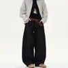 Calça jeans preta de brim para homens, corte reto solto, perna larga, estilo American high street, calça casual versátil da moda