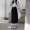 Falda Negra con Abertura para Mujer en Otoño e Invierno Nuevo Estilo Pana Elegante de Cintura Alta Ajustada Falda Versátil de Línea A de Longitud Media
