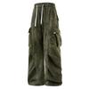 Nova Coleção Primavera 2025 Estilo Americano Street Style Calça Cargo de Algodão Lavado Sujo com Estampa de Garça Masculina Fina para Primavera e Outono Casual