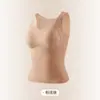 Chaleco térmico de cachemira y seda de morera para mujer con almohadilla en el pecho incorporada, sin costuras, que genera calor, para calentar la cintura y el abdomen, diseño de parche de panal, ropa interior de invierno