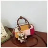 Bolsa de Mano Boston de Bloques de Color Transfronteriza de Comercio Exterior para Mujer, Estilo Nuevo Versión Coreana, Bolso de Cámara de Nicho, Bolso de Hombro Cruzado Retro