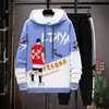 Sudadera de Otoño para Hombre de Manga Larga Estampada con Empalmes Pulóver Marca de Moda Atractivo con Capucha Traje Holgado Tops Juveniles