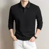 Camisa polo de algodón con tejido de canalé y manga larga para hombre, nuevo estilo otoño 2026, camiseta casual de negocios bordada para hombre