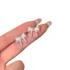 Estilo de chica dulce coreana~ Pendientes de lazo de encaje con circonita, lindos y exquisitos, pendientes de estilo dama elegante, accesorios para las orejas únicos y elegantes