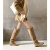 Nuevas Botas Largas de Estilo Coreano para Otoño/Invierno 2026, Botas Altas hasta la Rodilla de Punta Redonda para Mujer, Botas de Gamuza con Pliegues para Pantorrilla Ancha