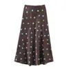Falda Satinada de Lunares Retro para Mujer, Falda Midi de Sirena Drapada de Cintura Alta, Falda de Línea A Sedosa, Múltiples Colores en Stock