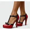 Nuevas Sandalias de Tacón Alto con Tira en T de Charol Estilo Europeo Otoño/Invierno 2026 para Mujer Tacón Grueso Suela Gruesa Talla Grande Ultra Altas