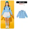 Fantasias de cheerleading infantis, camisas azuis fofas com flores, roupas de dança, trajes para cerimônia de abertura, vestimentas para dia de esporte na escola primária