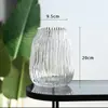 Florero de cristal gris transparente con boca de onda creativa estilo europeo flor de loto bambú rico florero arreglo floral para el hogar