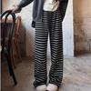 Novedades de Otoño ~ Pantalones Rayados Estilo Perezoso para Mujer, de Cintura Alta, Adelgazantes, de Pierna Ancha, Holgados, de Pierna Recta, Casuales, de Largo Hasta el Suelo