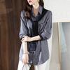 Diseño de Primavera y Otoño 2026 Camisa Única y Distintiva Talla Grande para Mujer Chal Falso de Dos Piezas Camisa Rayada Top Patchwork