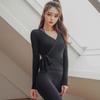 Top de Ropa de Yoga para Mujer de Manga Larga Estilo K Ins Correas para Correr Fitness Aspecto Adelgazante Ajustado Secado Rápido Absorción del Sudor Camiseta Deportiva