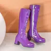 2026 Novas Botas Femininas de Cano Alto de Salto Médio Comércio Exterior AliExpress Transfronteiriço Couro Patente Lolita Tamanho Grande 40-48 Botas