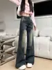 Jeans para Meninas Gordas Plus Size Feminino Outono Estilo Streetwear Americano Personalidade Patchwork Perna Reta Micro Flare Calças Estilo Hot Girl Comprimento Total