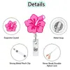 Porta-crachá de acrílico com glitter de flor de hibisco colorida, carretel retrátil para crachá, clipe de jacaré, fivela de puxar fácil, presente