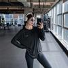 Outono e Inverno Tamanho Plus Roupas de Fitness para Yoga Manga Longa Solta Comprimento Médio Cobre o Quadril Aparência Emagrecedora Calça de Yoga Traje Esportivo de Secagem Rápida