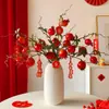 Flor de Granado Flor Artificial Arreglo Floral Ramo de Flores Secas Fruta Roja Fruta de la Fortuna Sala de Estar Decoración de Año Nuevo Arreglo Floral