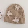 Gorro de punto con lazo tridimensional de estilo coreano para mujer, gorro de lana cálido de invierno, estilo ins, dulce, engrosado