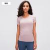 Primavera Nuevo Europeo y Americano Skinny Alto Deportivo Ocio Camiseta de Manga Corta Cuello Redondo para Mujer para Correr Fitness Yoga