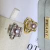 Anillo de Perla de Agua Dulce Natural Chapado en Oro de 18K Anillo Cuadrado Abierto Anillo de Boca Viva para Mujer Joyería de Perlas de 7-8MM
