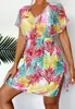 2027 Roupa de Banho Manga Curta Europeia e Americana Amazon Cover-Up, Malha Cincha Cintura Vestido de Banho Feminino de Alta Qualidade