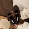 Sapatos Mary Jane Camélia com Elevação Interna para Mulheres, Novo Estilo Outono e Inverno com Laço e Forro de Lã