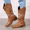 En stock comercio exterior Botas retro para mujer 2023 otoño e invierno Nuevas europeas y americanas Comercio exterior tacón grueso talla grande botas bordadas