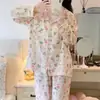 Artículo Caliente de Primavera y Otoño 2026 Pijama de Algodón Burbuja para Mujer Crepé Dibujos Animados Holgado Dulce Manga Larga Conjunto de Ropa para el Hogar