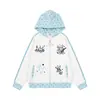 Sudadera con capucha de estilo asiático ligero americano para gato de guitarra, con estampado de lunares y orejas de gato, para hombre y mujer, top versátil holgado e informal para otoño, moderno