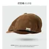Gorra de Pana Estilo Artístico Versátil Nueva para Primavera y Otoño Gorra de Periodista Estilo Retro Japonés Nicho Gorra de Pintor Gorra con Parche Delantera