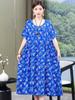 Vestido de Algodão e Seda Fino de Verão para Mulheres, Comprimento Médio, Tamanho Grande, Camisola Solta, Roupa de Casa, Pijama para Mães de Meia-Idade e Idosas