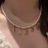 Collar de Borlas de Perlas y Flores de Lujo Ligero Estilo Francés para Mujer, Cadena de Clavícula de Moda y Lujosa Cadena para el Cuello Collar de Perlas para Mujer