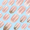 Uñas Manicura Redondas Color Rosa Nude Más Vendidas Transfronterizas, Incrustaciones de Polvo Dorado con Diamantes, Uñas Portátiles Hermosas y Llamativas, 24 Piezas de Parches de Uñas Terminados