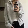 Sudadera con capucha y cremallera de alta gama para mujer, estilo streetwear, con estrellas, color gris, diseño de otoño