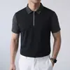 Camiseta de seda gelada cor lisa versátil moderna de malha masculina manga curta gola polo casual fina respirável camisa polo business