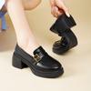 Mocassins de Sola Grossa Sapatos Femininos Estilo Britânico Primavera e Outono Novo Estilo Slip-on Salto Bloco Sapatos de Camada Única Sapatos de Couro Pequenos Retrô Boca Rasa Combina com Tudo
