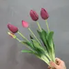 Ramo de Tulipanes de Goma Suave Simulada Pe Látex Silicona Tacto Humectante 5 Ramas Largas con Flores de Tulipán en Capullo