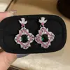 Pendientes Cuadrados Rombo de Circonita Rosa y Verde con Agujas de Plata, Pendientes Vintage de Lujo Ligero de Gama Alta, Exquisitos y Modernos Accesorios para Orejas