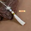 Borla de Hilo de Jade con Cuentas, Marcador de Libro Pulsera Tejida Hecha a Mano, Borla de Nudo Chino, Memoria USB, Colgante de Borla con Cuenta de Jade para Ropa