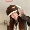 Pasamontañas de punto para otoño e invierno con cordones, estilo retro moderno, versátil y cálido, gorro que cubre las orejas