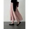 Toma Real de una Falda Larga de Línea A Forrada con Cintura Elástica, Falda Larga de Doble Capa para Mujer, Estilo Delgado Primavera/Verano con Incrustaciones de Encaje