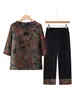 Conjunto de Algodão e Seda de Verão para Mulheres Idosas, Estilo Fino para Mulheres de Meia-Idade e Idosas de 60-70 Anos, Roupa Casual para Casa para Vovó, Roupa da Mamãe