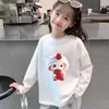 Estilo Novo Primavera e Outono Solto Gola Redonda Roupa Íntima Moda Infantil Feminina Camiseta de Algodão Puro Manga Longa para Crianças Maiores Tendência Top Feminino