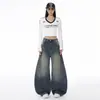 Jeans Azules Retro Americanos de Pierna Ancha para Mujer, Cubren la Cadera, Realzan la Altura, Adelgazantes, Estilo Perezoso, de Largo hasta el Suelo, Pantalones de Pierna Curvada para Mujer