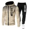 Ropa Deportiva con Capucha y Cremallera para Hombre, Traje de Sudoración Casual de Marca Tendencia con Estampado, Nuevo para Otoño e Invierno 2025, Transfronterizo