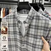Nueva Camisa de Hombre a Cuadros Cepillada de Algodón Puro Otoño e Invierno, Cuadros Azules, Camisa Cálida Casual de Gama Alta para Hombre