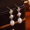 Brincos de Pérola e Zircônia Estilo Coreano Elegante 2025 para Mulheres, Modernos e Versáteis, Brincos para Banquete de Casamento